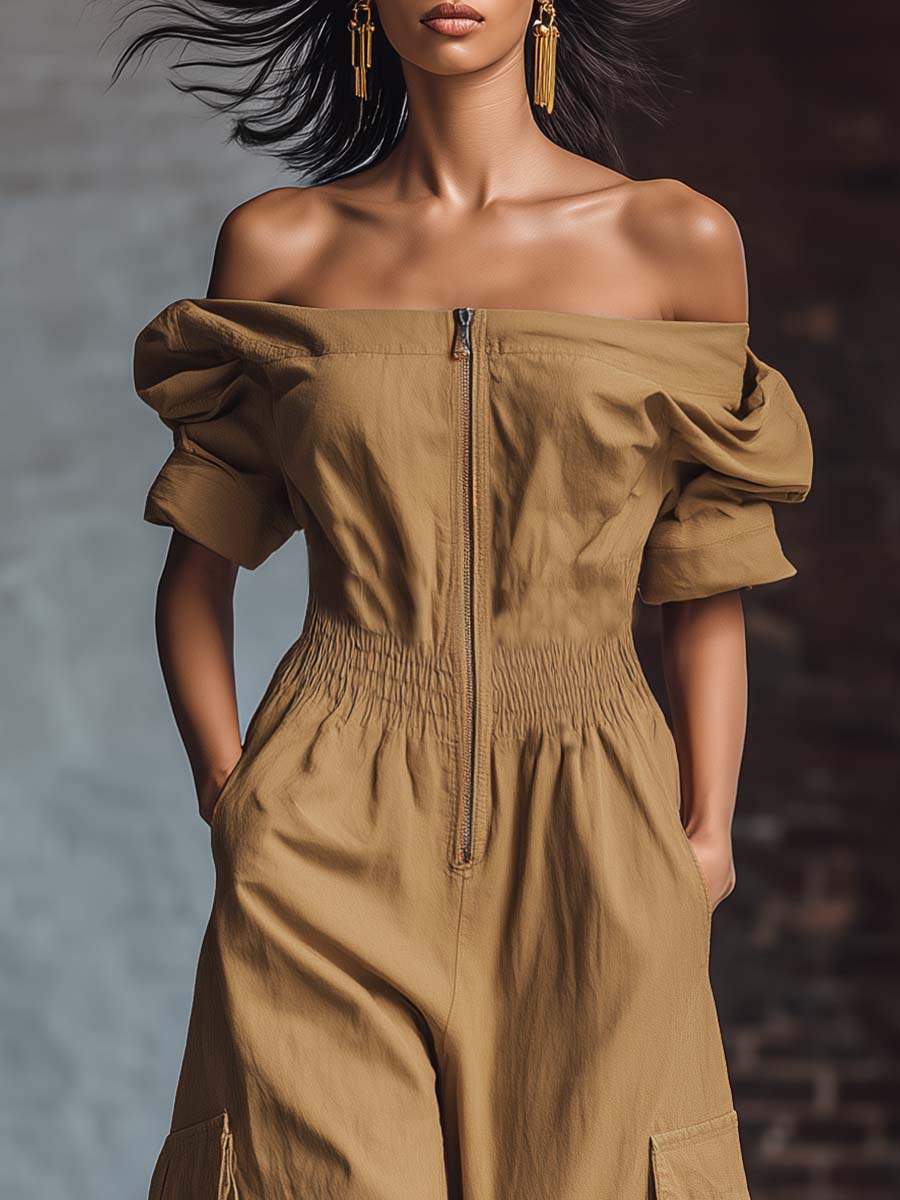 Foundation | Off-shoulder Front Zip Jumpsuit