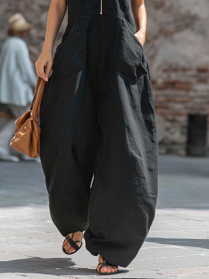 Measure | Exquisite Loose Lace V-neck Front Zipper Jumpsuit