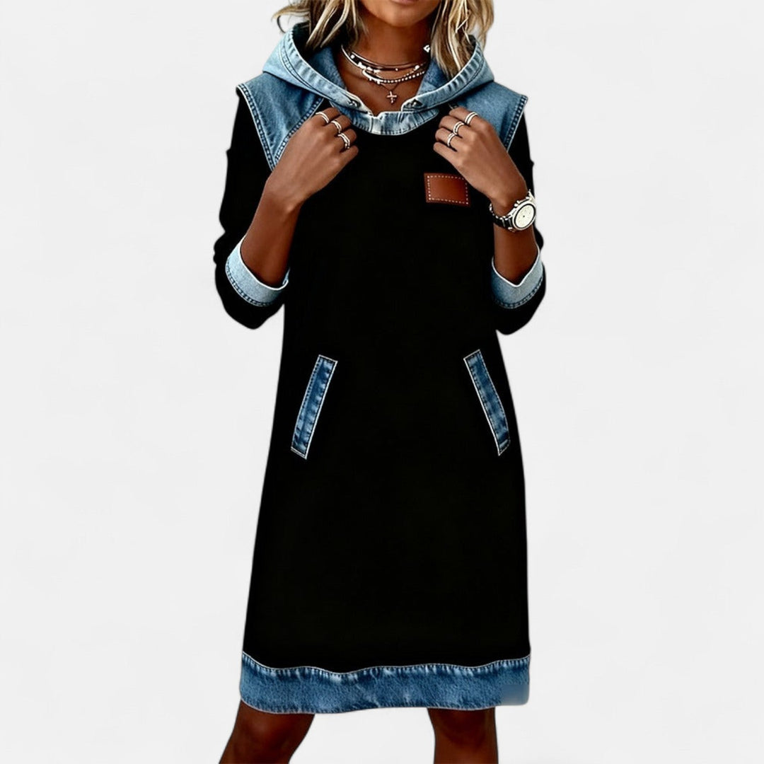 Josephine | Soft Knit Denim-Detail Everyday Dress