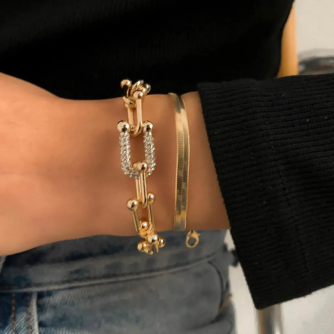 2-Piece Lock Chain & Herringbone Bracelet Set