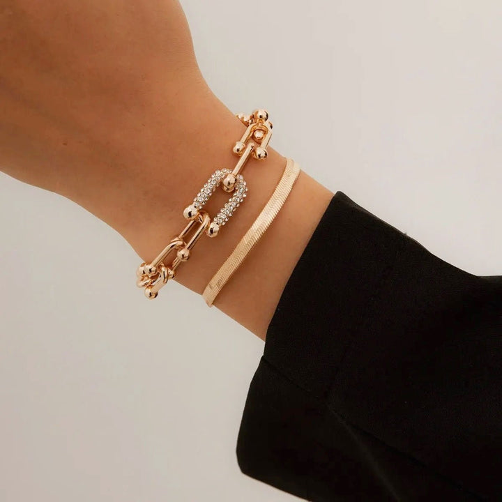 2-Piece Lock Chain & Herringbone Bracelet Set