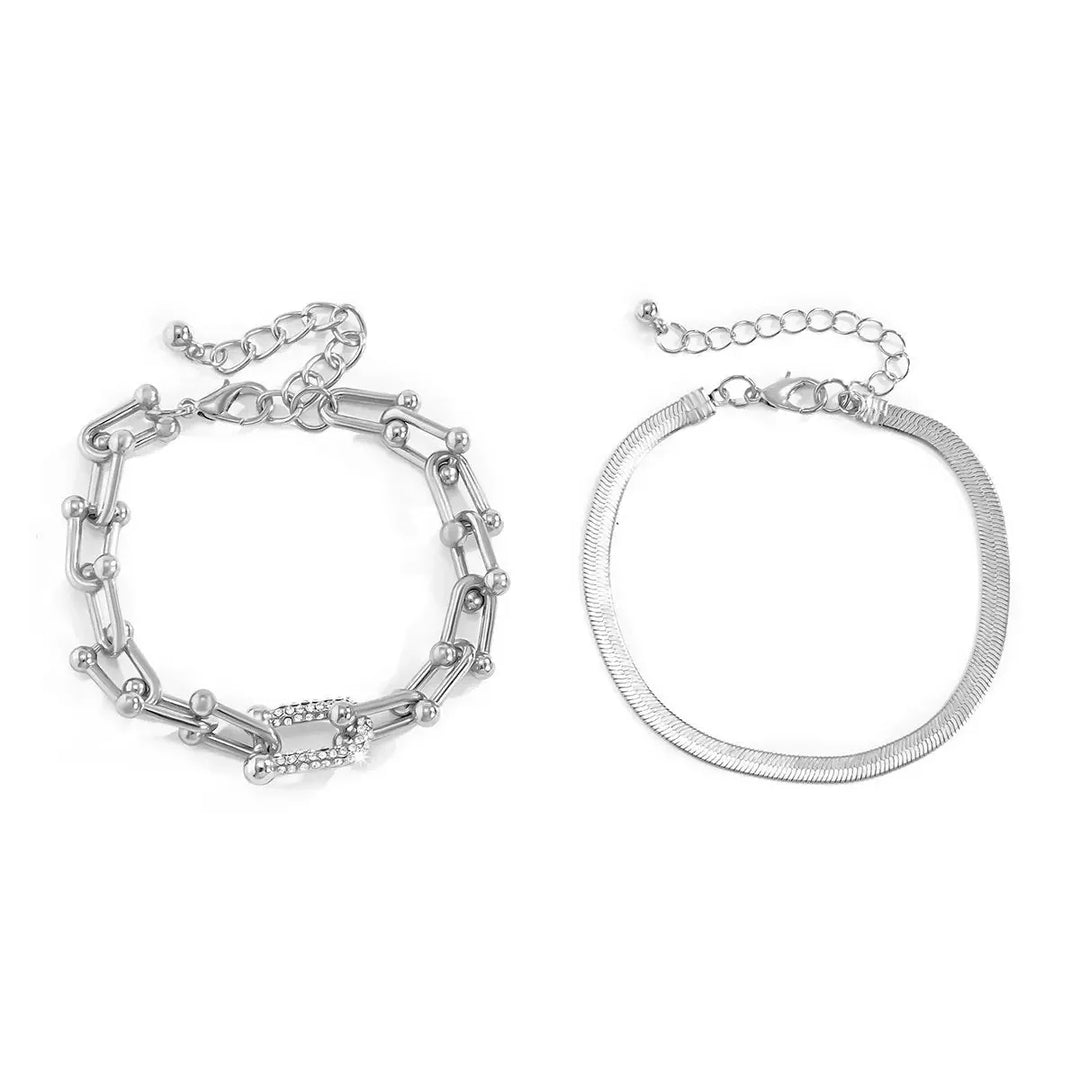 2-Piece Lock Chain & Herringbone Bracelet Set