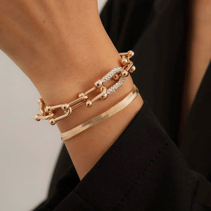 2-Piece Lock Chain & Herringbone Bracelet Set
