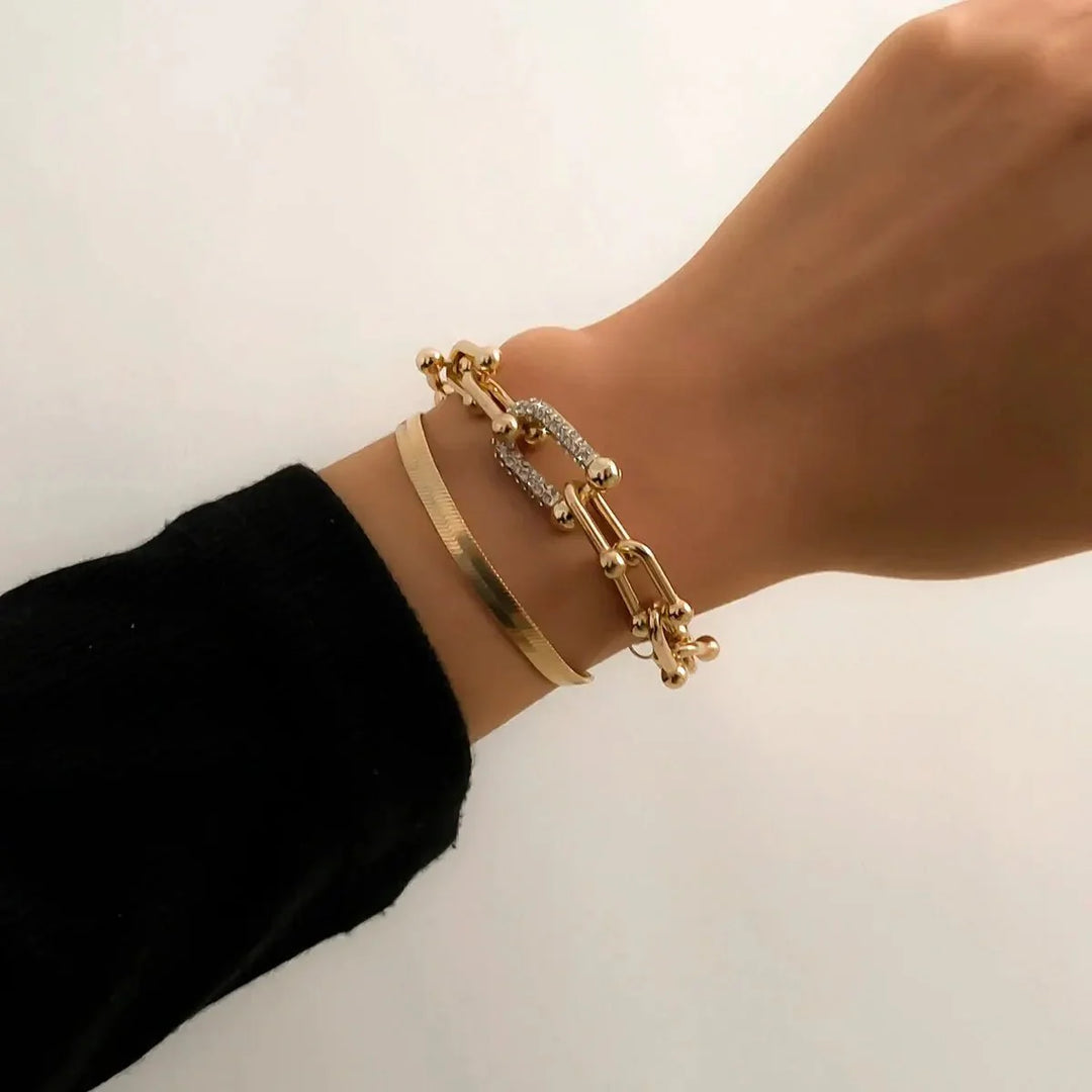 2-Piece Lock Chain & Herringbone Bracelet Set