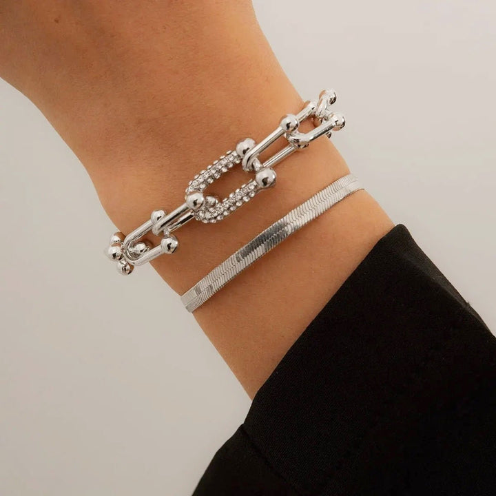2-Piece Lock Chain & Herringbone Bracelet Set