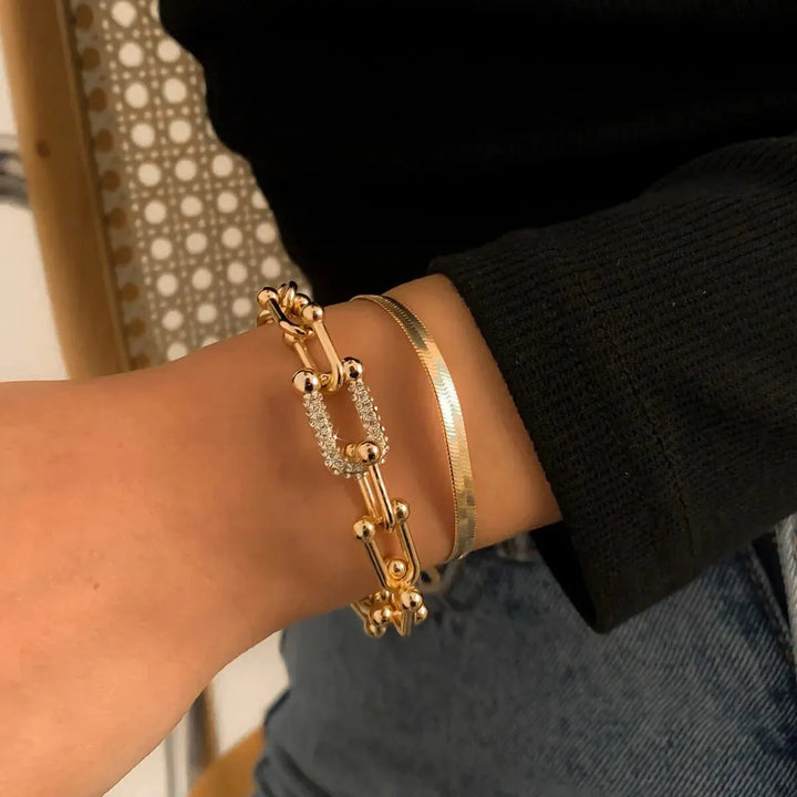 2-Piece Lock Chain & Herringbone Bracelet Set