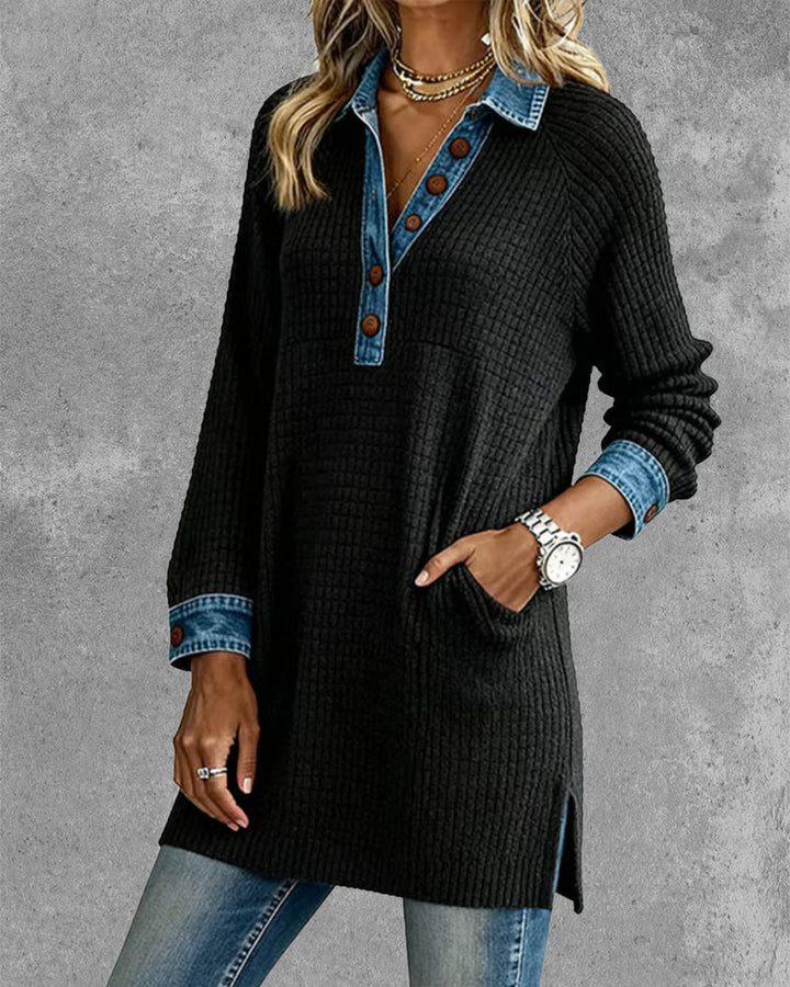 Adriana | Top with Collar and Contrast Color Insert