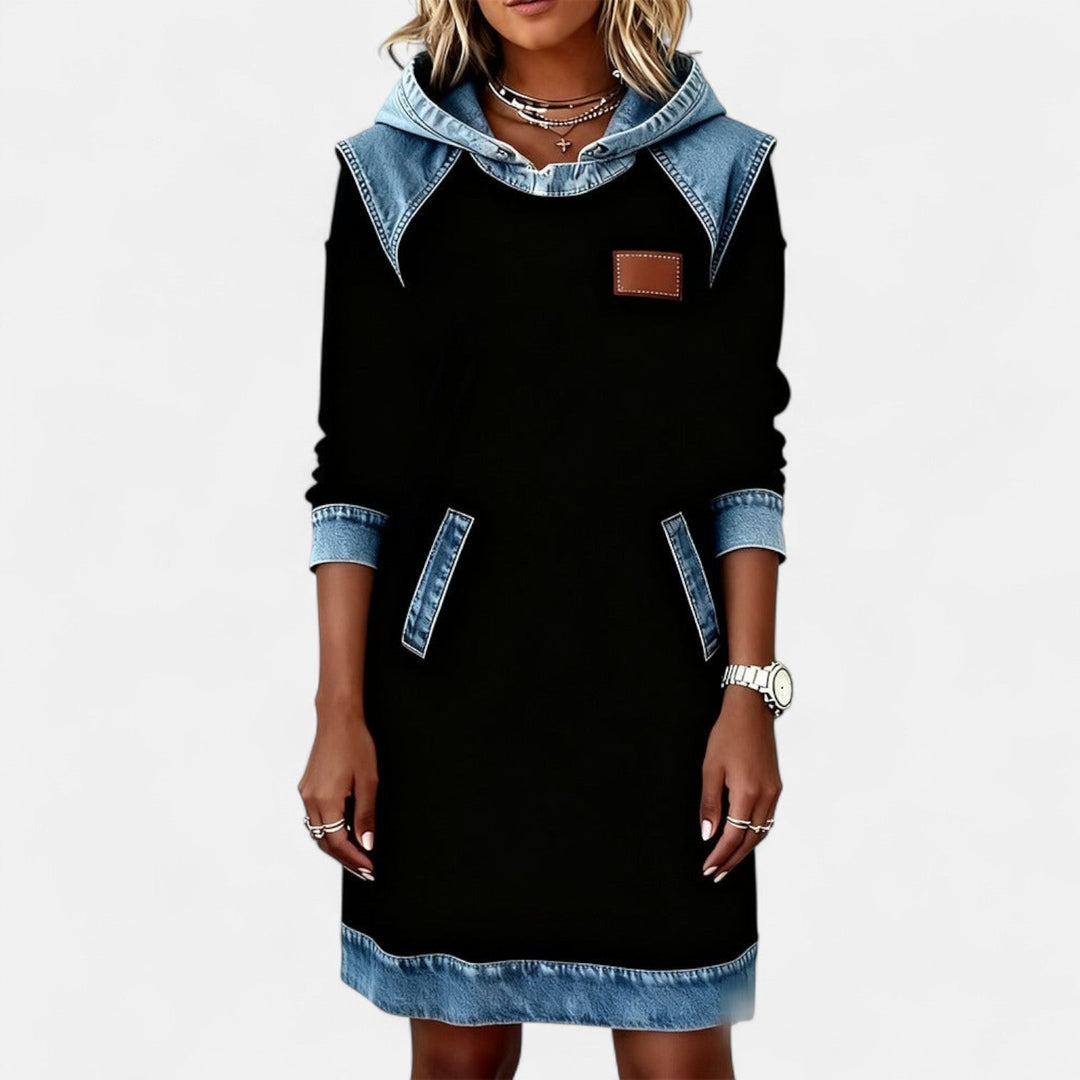 Josephine | Soft Knit Denim-Detail Everyday Dress