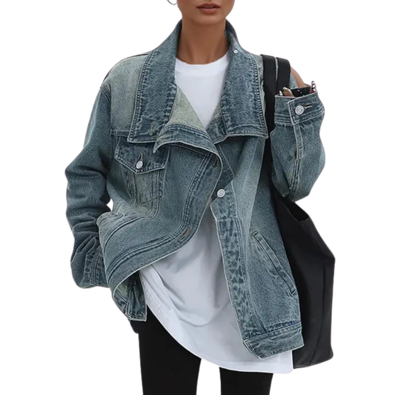 SLOANE™ – Vintage Washed High Neck Asymmetric Jacket