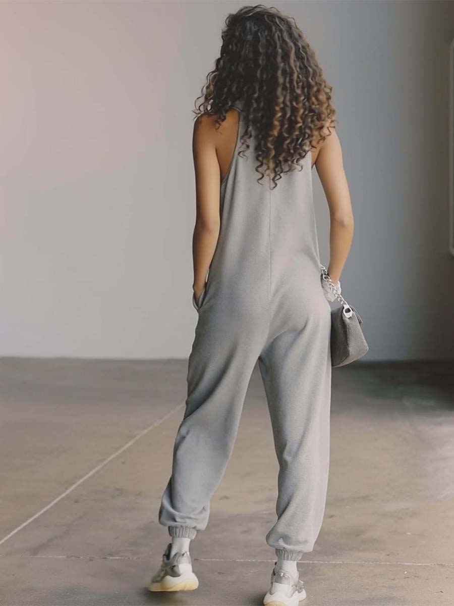 State | Sporty Hooded Front-zip Sleeveless Jumpsuit