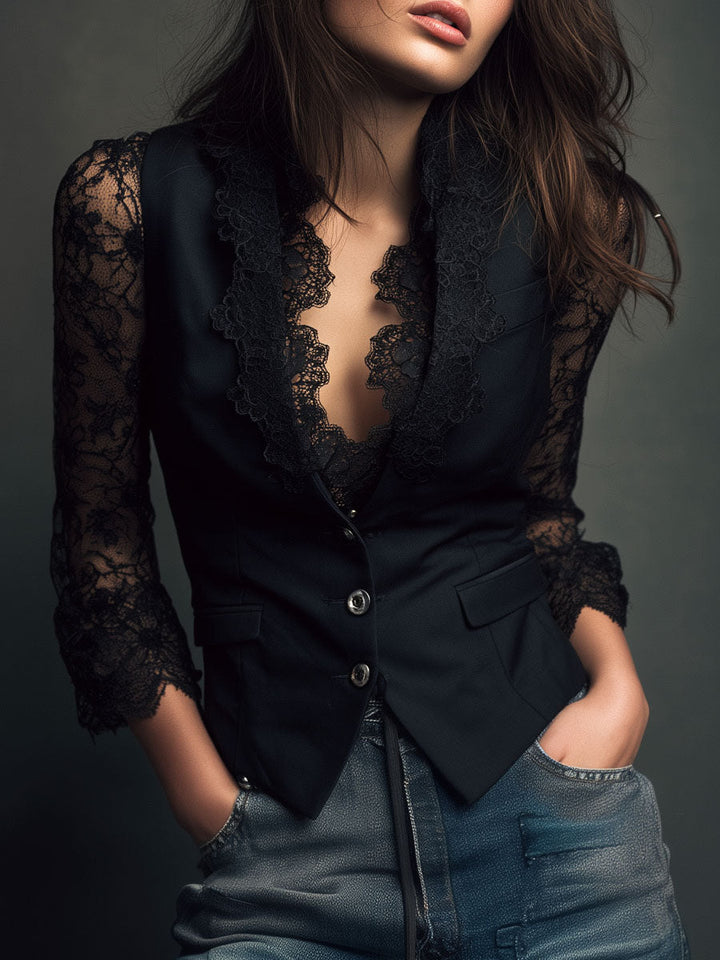 Karen | Black Lace Blazer
