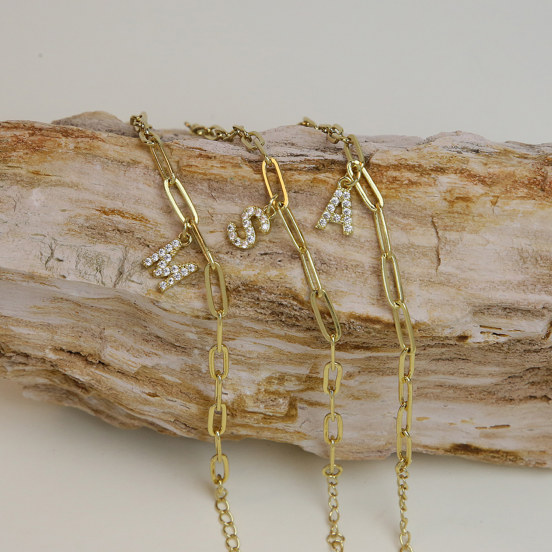 Dainty Initial Paperclip Bracelet