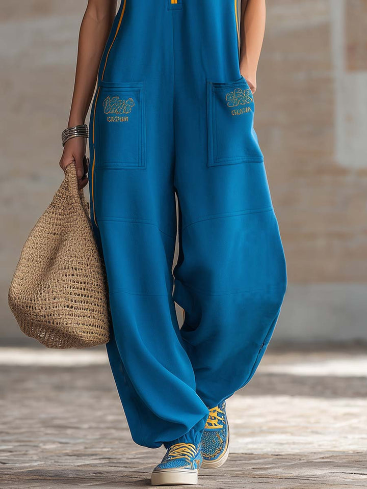 Uniform | Sporty Hooded Yellow Trim Front Zipper Jumpsuit