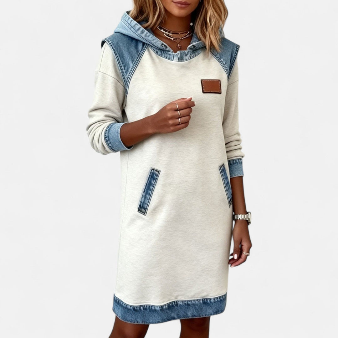 Josephine | Soft Knit Denim-Detail Everyday Dress