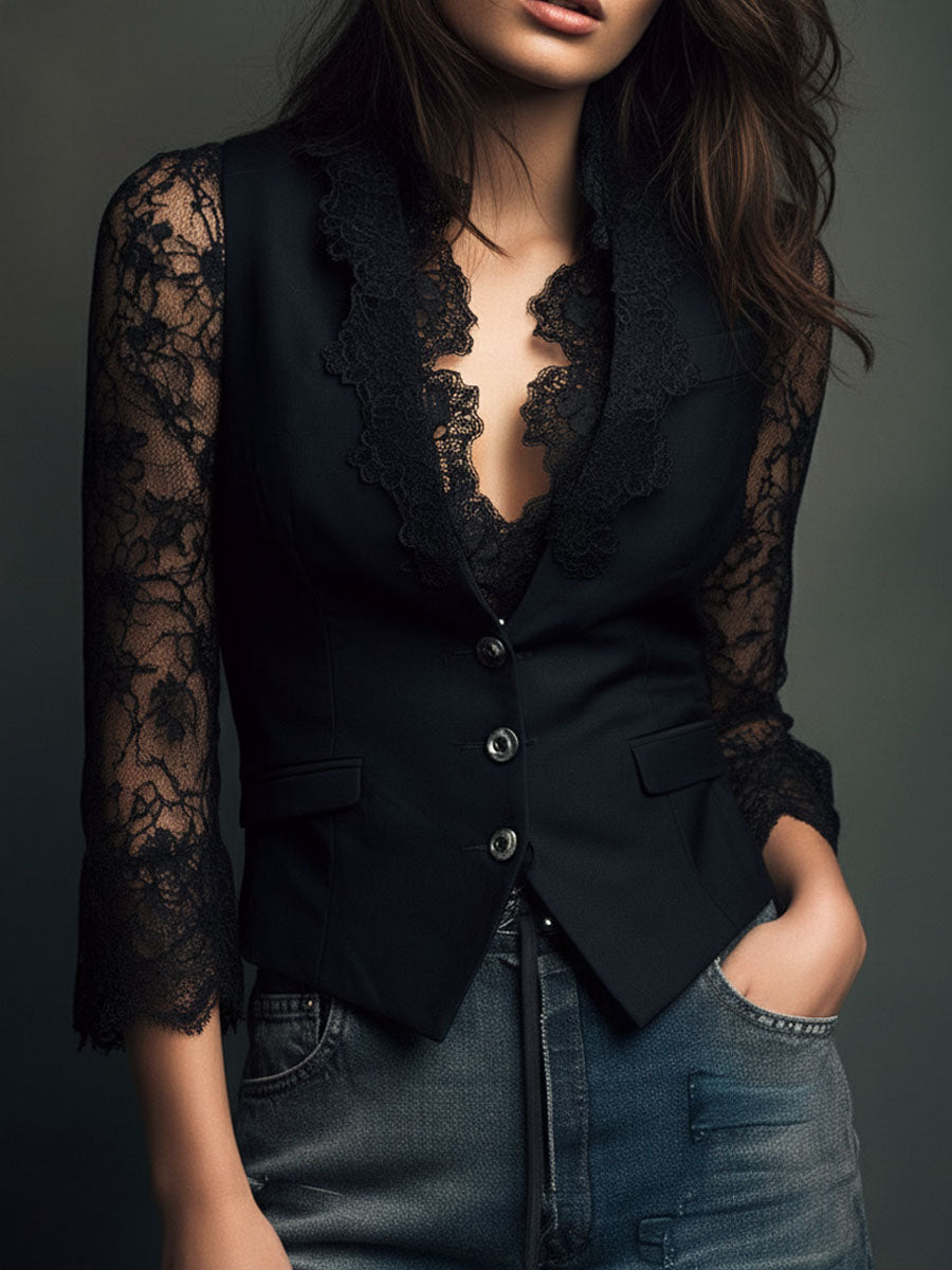 Karen | Black Lace Blazer