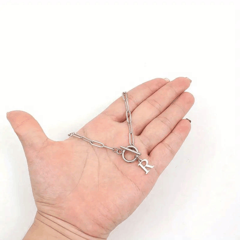 Initial Circle Lock Paperclip Necklace