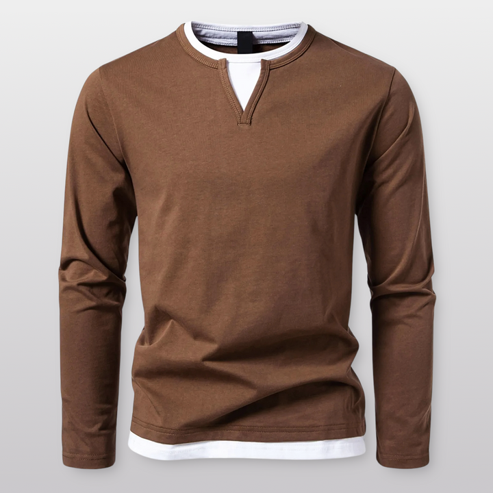 Giovanni | Layered V-Notch Long Sleeve Shirt