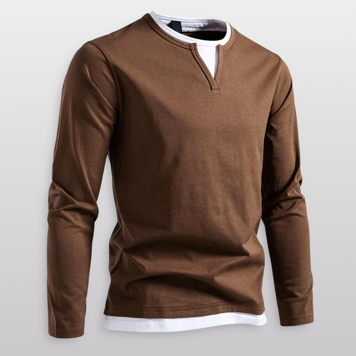 Giovanni | Layered V-Notch Long Sleeve Shirt