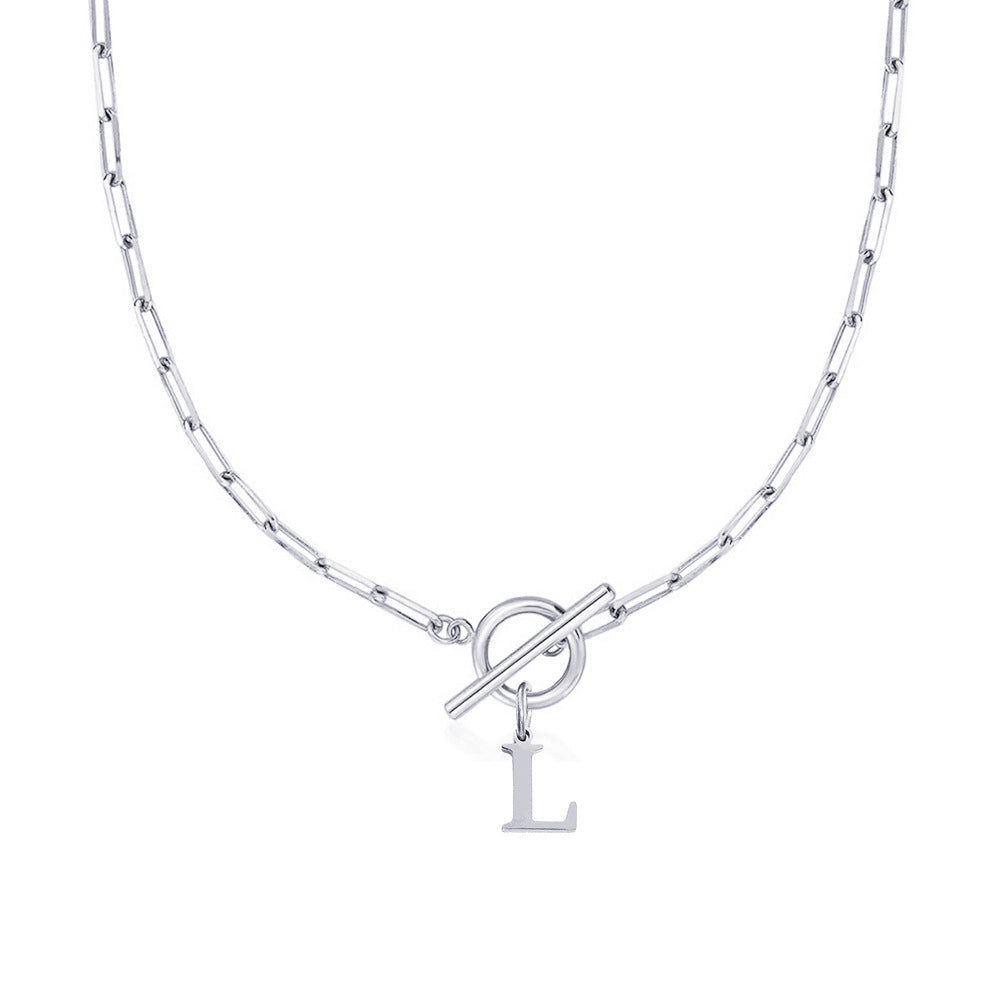 Initial Circle Lock Paperclip Necklace