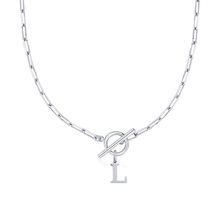 Initial Circle Lock Paperclip Necklace