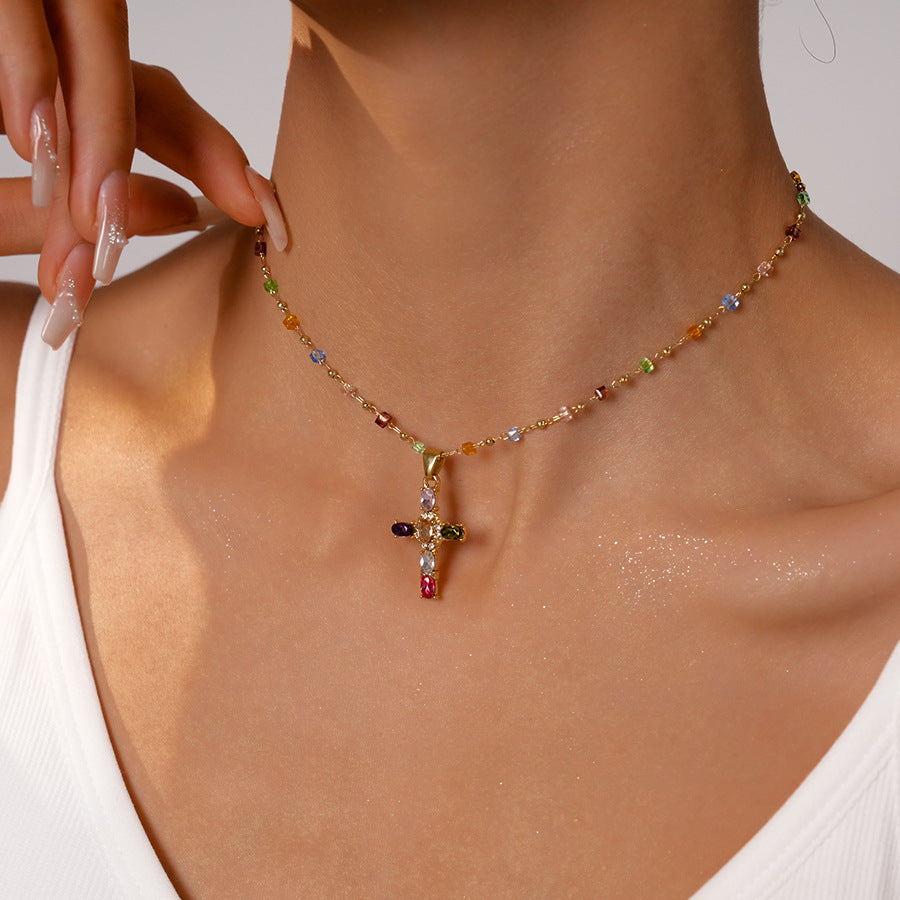 Colorful Gemstone Cross Pendant