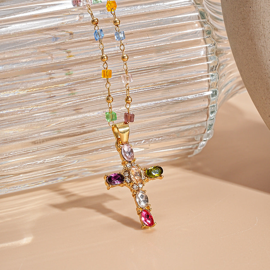Colorful Gemstone Cross Pendant
