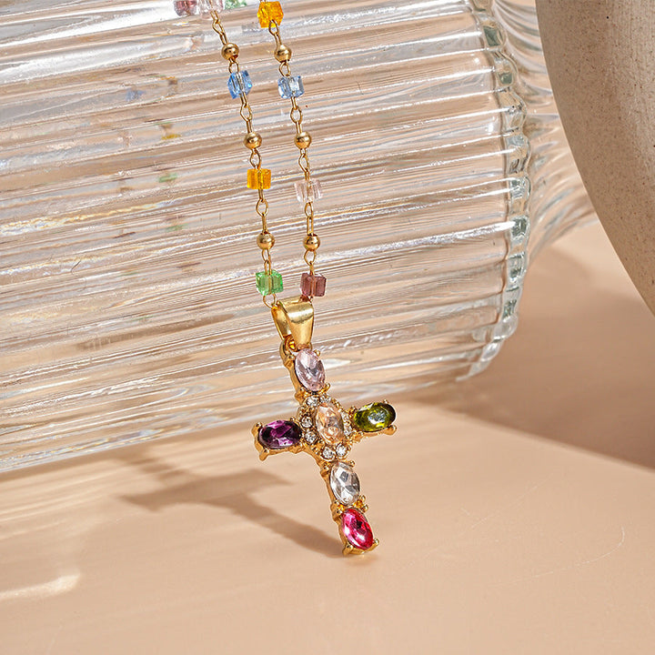 Colorful Gemstone Cross Pendant