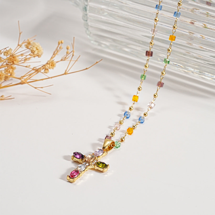 Colorful Gemstone Cross Pendant