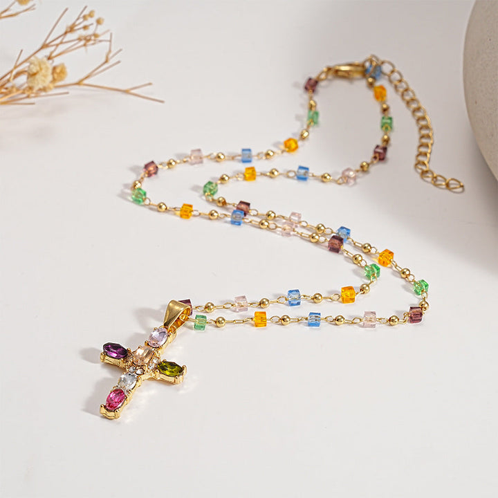 Colorful Gemstone Cross Pendant