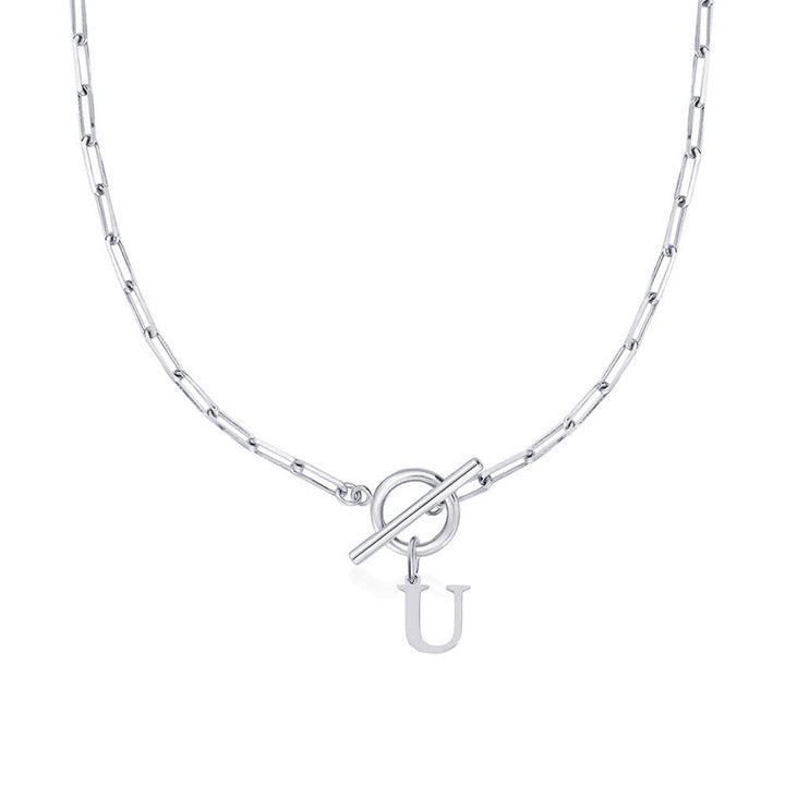 Initial Circle Lock Paperclip Necklace