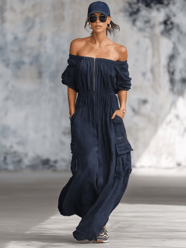 Essential | Breathable Off-shoulder Front Zipper Jumpsuit