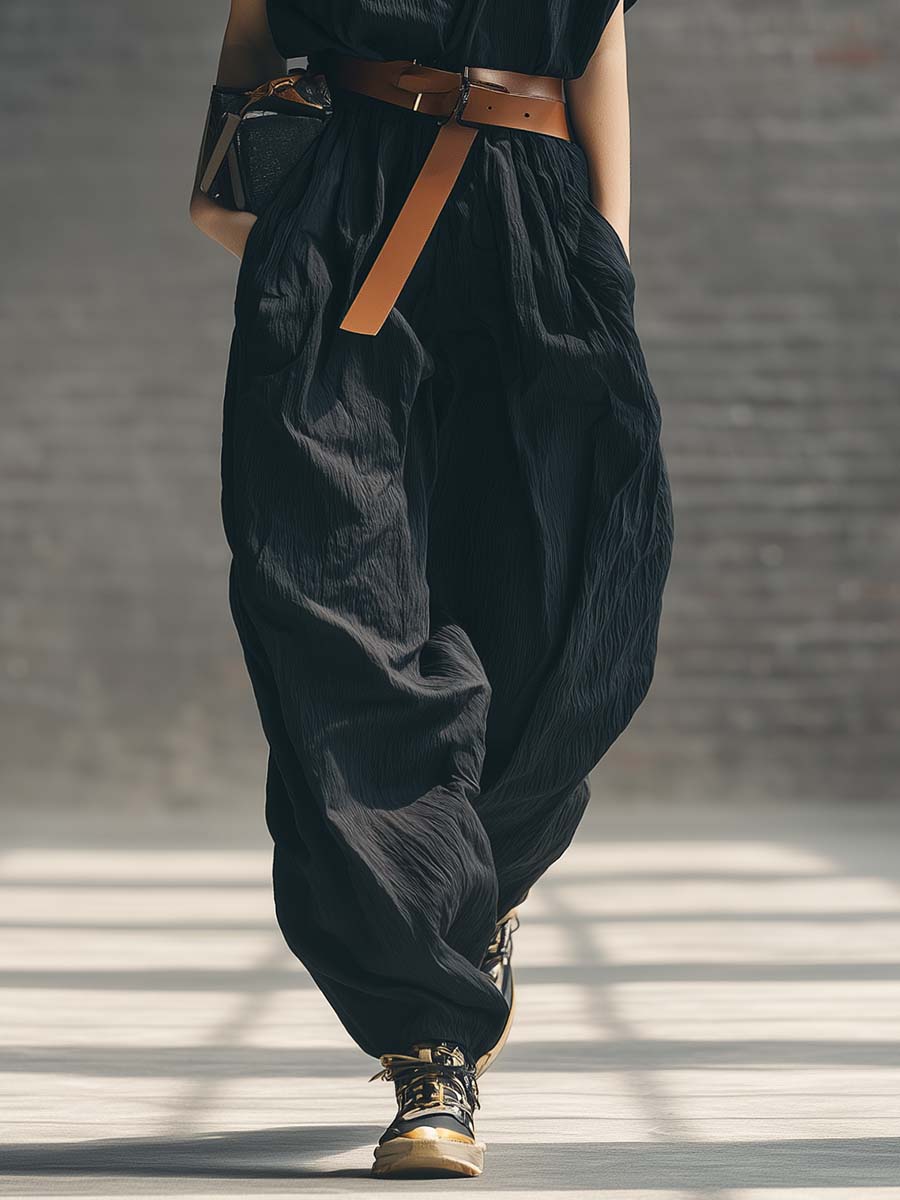 Archive | Loose-fitting V-neck Trim Black Jumpsuit