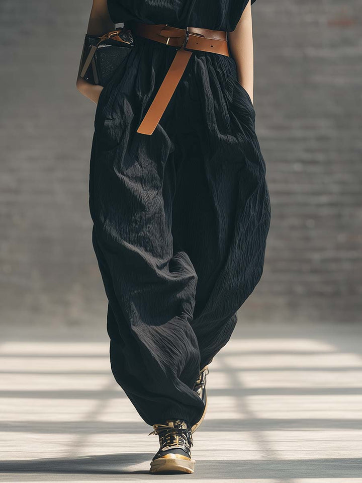 Archive | Loose-fitting V-neck Trim Black Jumpsuit