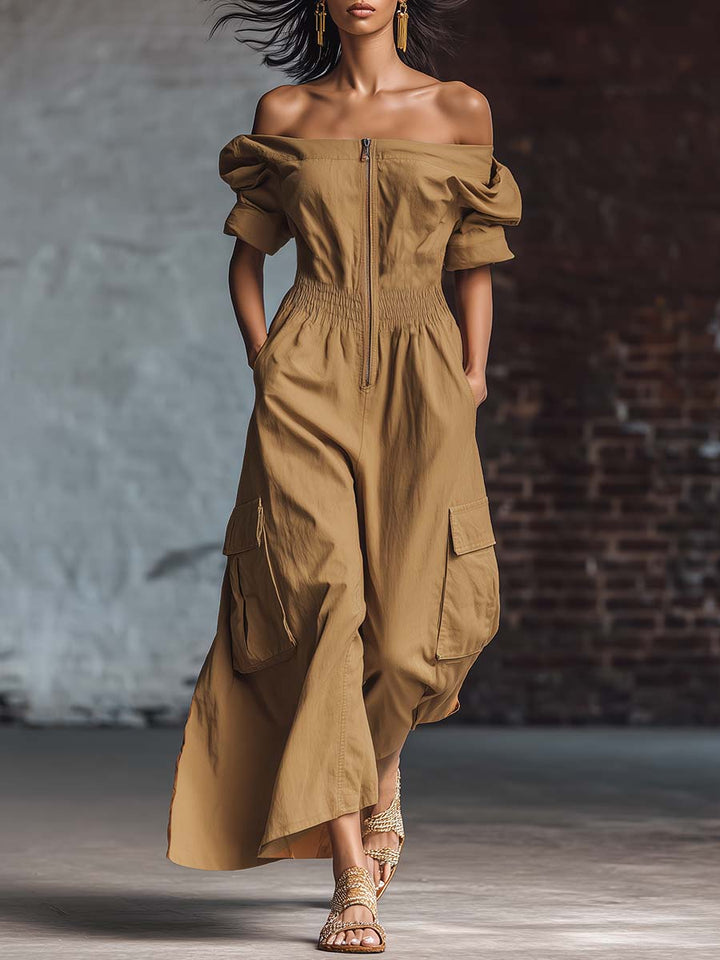 Foundation | Off-shoulder Front Zip Jumpsuit