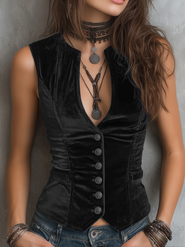 Carol | Velvet V Neck Vest