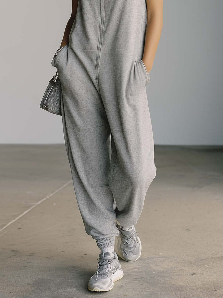 State | Sporty Hooded Front-zip Sleeveless Jumpsuit