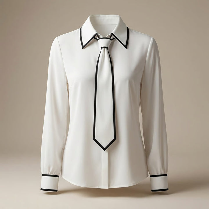 Timeless Contrast Collar Tie Blouse