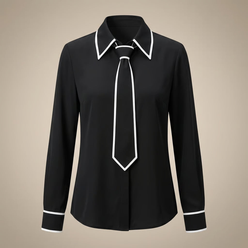 Timeless Contrast Collar Tie Blouse