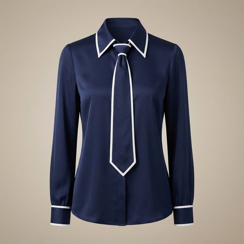 Timeless Contrast Collar Tie Blouse