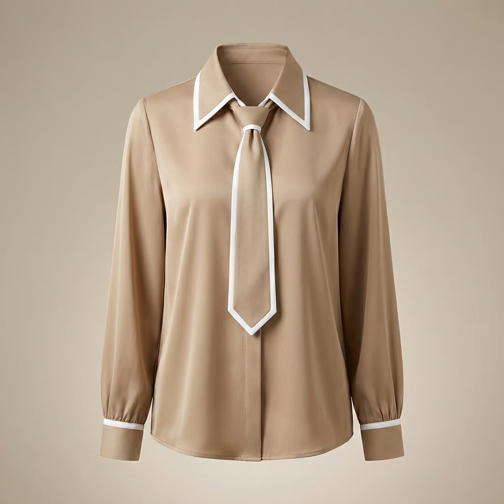 Timeless Contrast Collar Tie Blouse