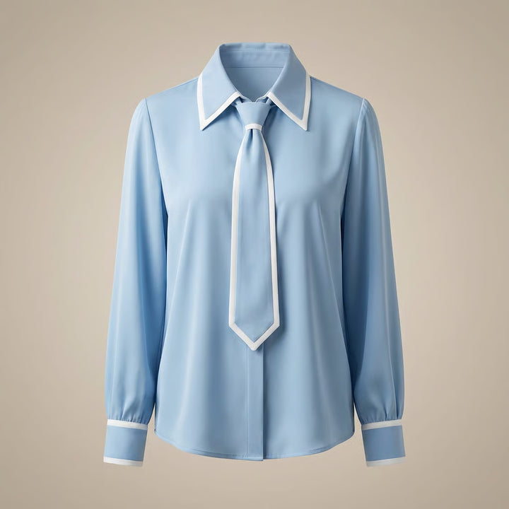 Timeless Contrast Collar Tie Blouse