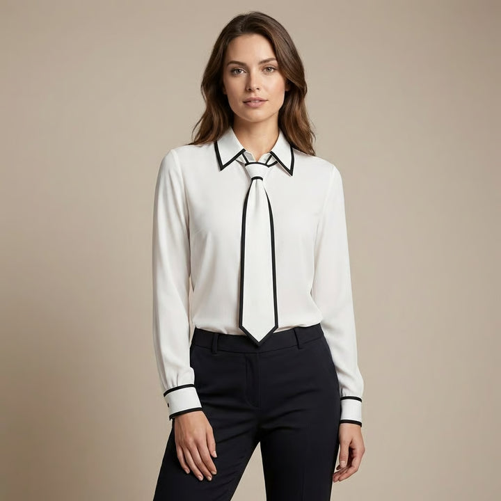 Timeless Contrast Collar Tie Blouse