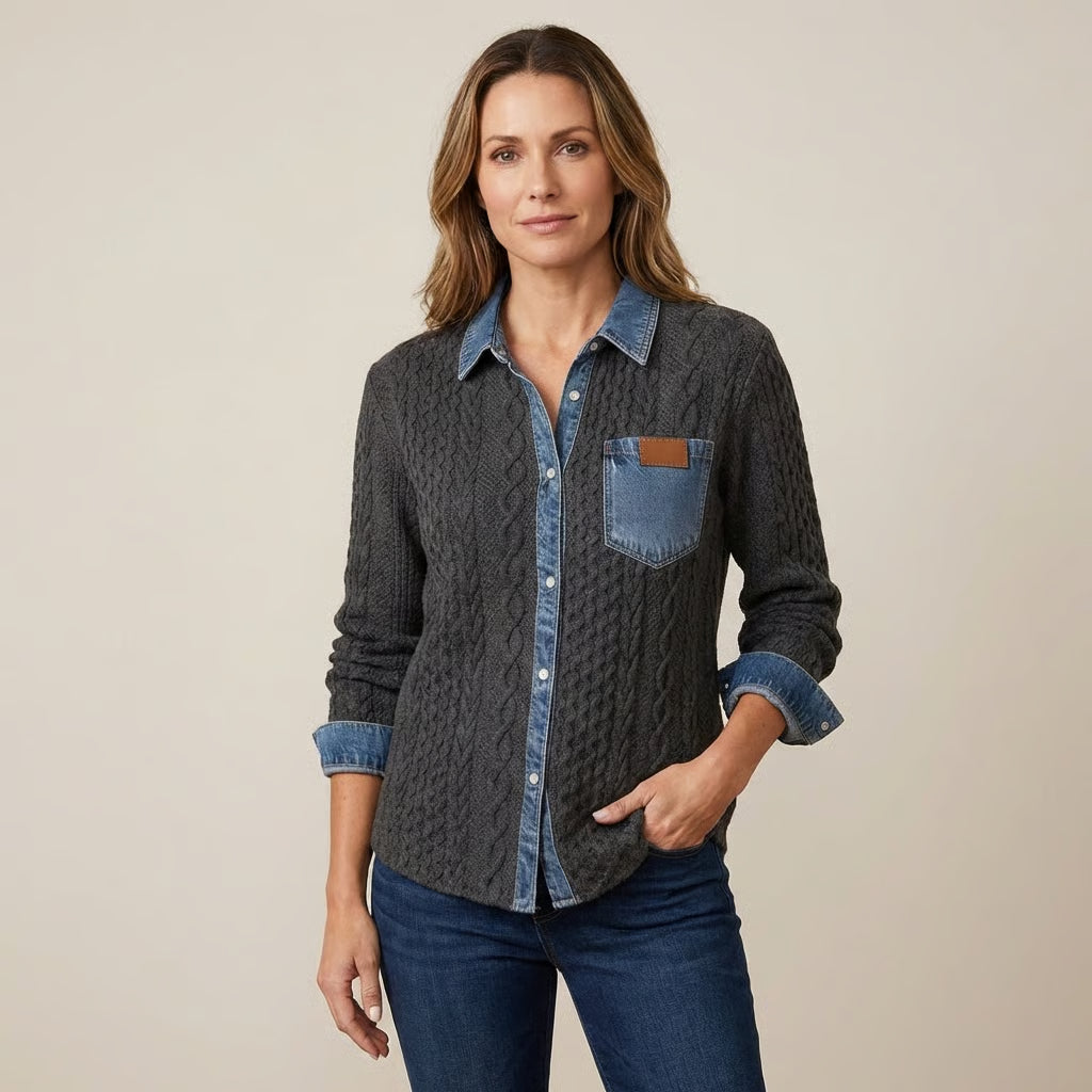 Modern Patchwork Knit Top with Chic Contrast Details