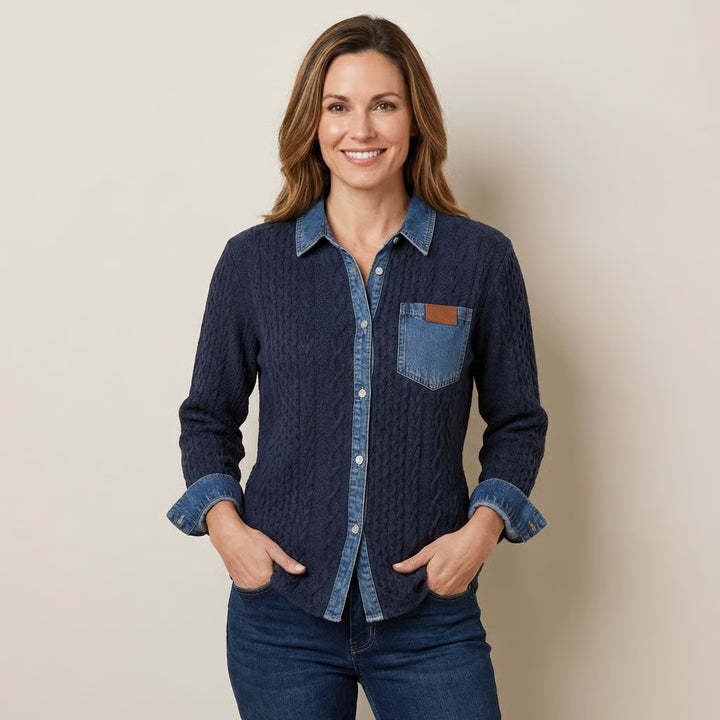 Modern Patchwork Knit Top with Chic Contrast Details