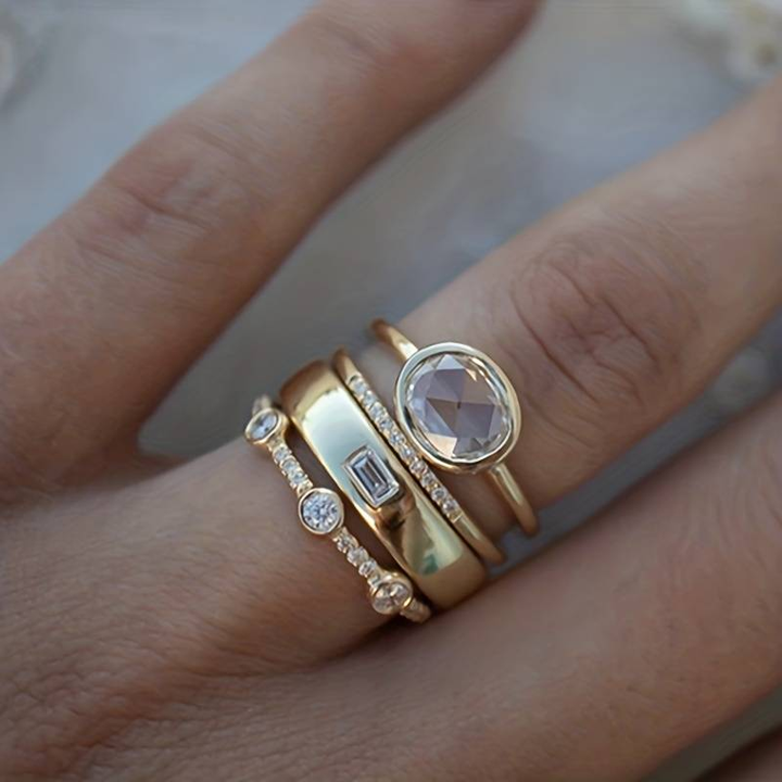 Vintage Gold & Crystal Ring Set